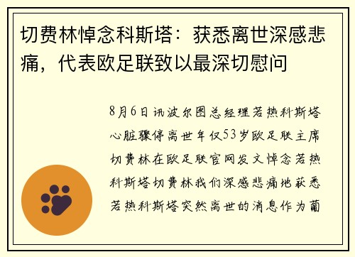 切费林悼念科斯塔：获悉离世深感悲痛，代表欧足联致以最深切慰问